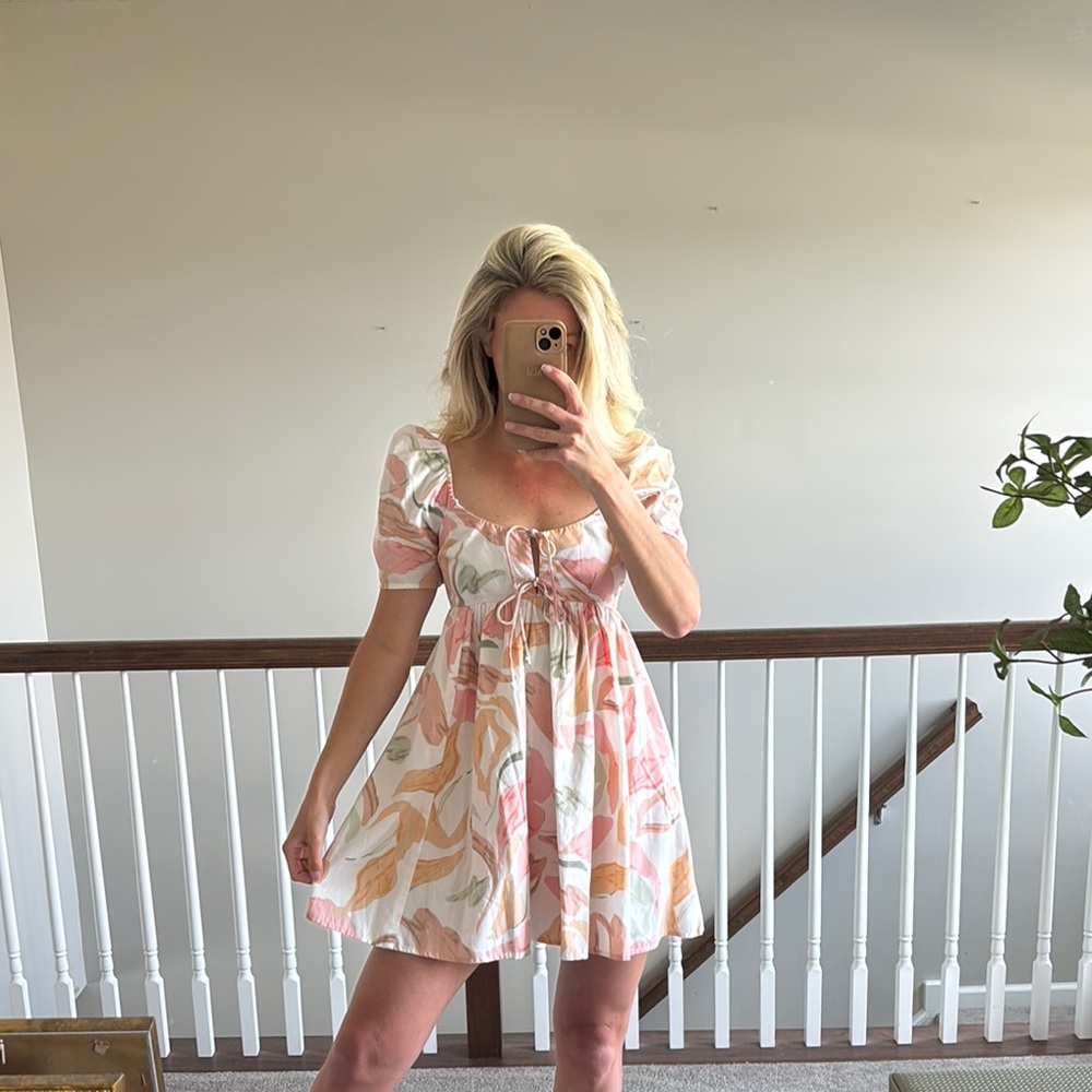 Colorful Puff Sleeve Mini Dress